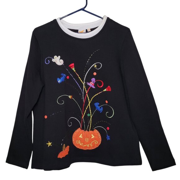 Sweaters - Vintage Y2K Halloween Sweater Pumpkin Black Orange Large Whimsigoth Spooky